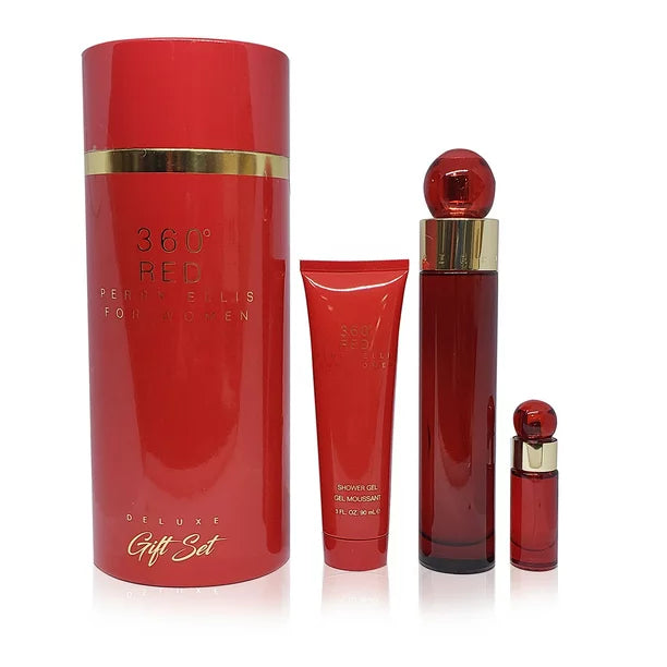 Estuche Perry Ellis  360 Red Dama Cilindro 3PZ Perfume 100ml + Mini 7.5ml + Shower Gel