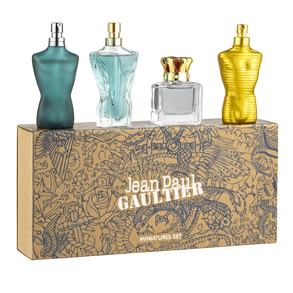 Estuche Jean Paul Gautier Miniatura Hombre EDP 4 PZ Le Male + Scandal + Le Male Elixir + Le Beau EDT x 7ML C/U