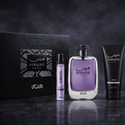 Estuche Rasasi Hawas 3Pz Mini 10ml + Perfume 100ml + Shower Gel 60ml