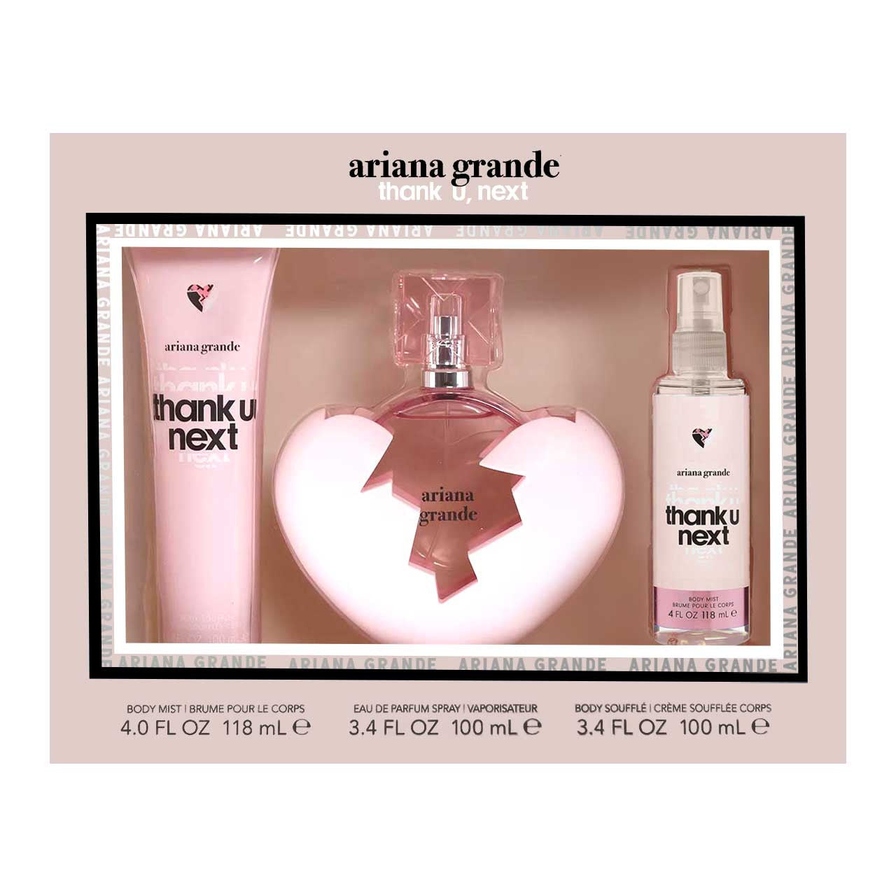ESTUCHE ARIANA GRANDE THANK U NEXT 3PZ PERFUME 100ML + CREMA + BODY  MIST