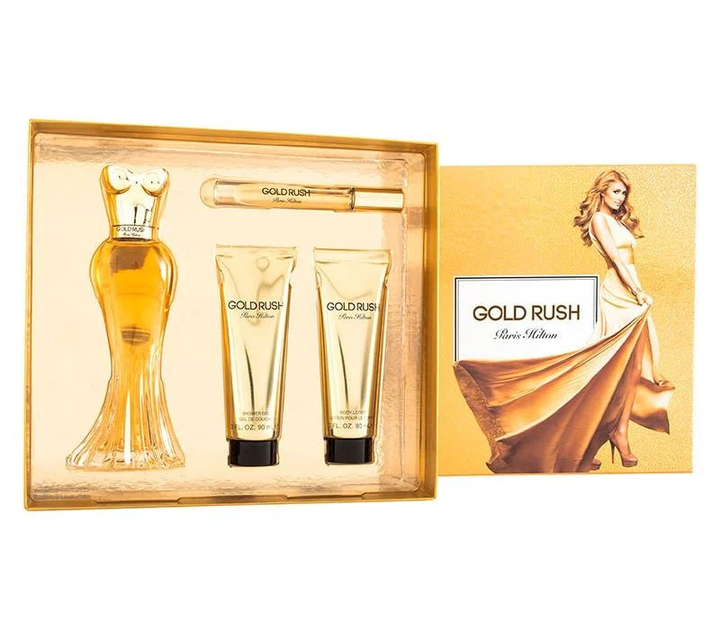 Estuche Paris Hilton Gold Rush Dama 4PZ Perfume + Mini + Crema + Shower Gel