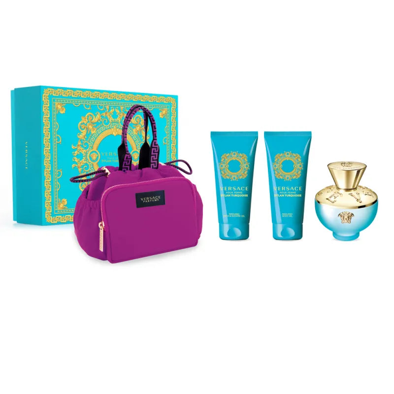 ESTUCHE VERSACE TURQUOISE 4 PZS 100ML + GEL DE BAÑO + CREMA + BOLSO